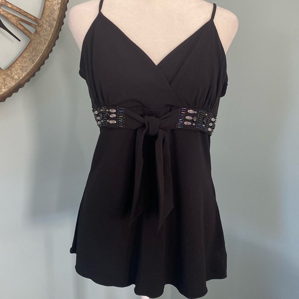 INC Black Jeweled Box Front Sleeveless Top Size Large